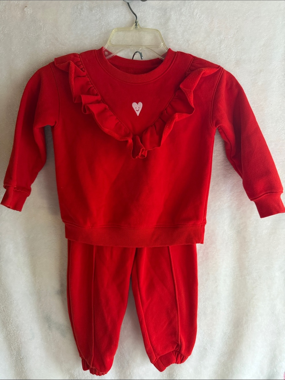 Cat & Jack Bright Red Ruffle Heart Sweatshirt and Joggers Set